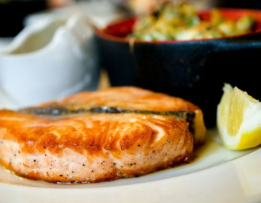 Pan-seared trout fillet with lemon